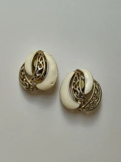 Cream Enamel Gold Clip-Ons (Vintage)