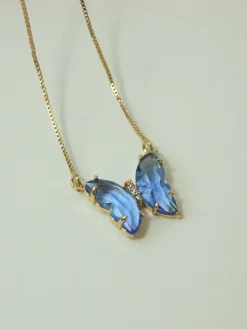 Crystal Butterfly Necklace - Cornflower Blue *14k Gold-plated