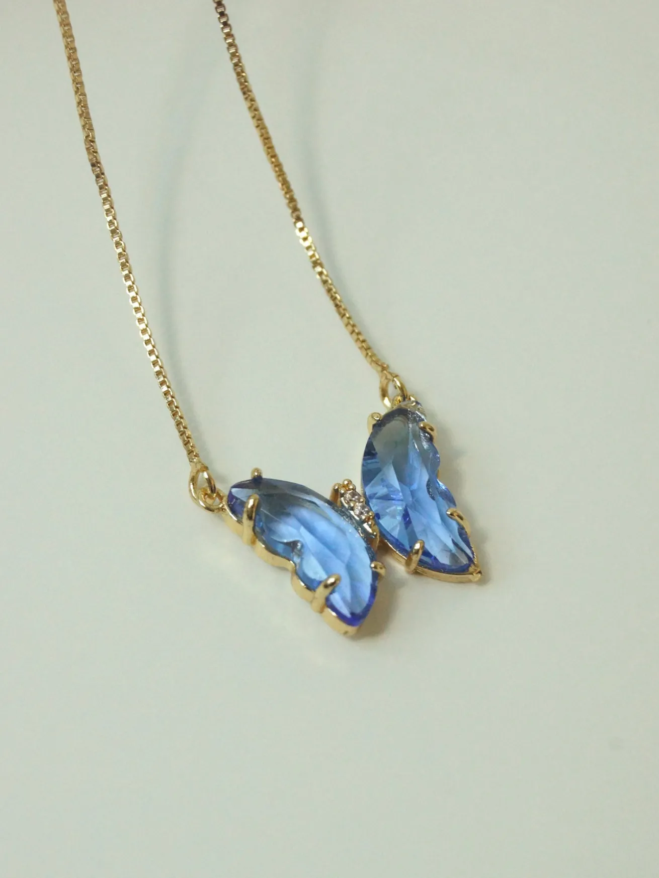 Crystal Butterfly Necklace - Cornflower Blue *14k Gold-plated