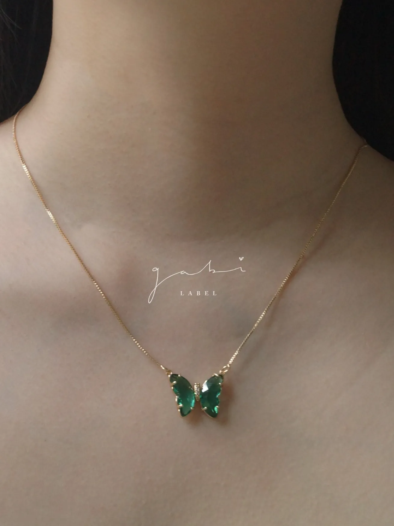 Crystal Butterfly Necklace - Emerald Green *14k Gold-plated