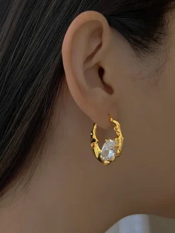 Crystal-encrusted Gold Baroque Hoops