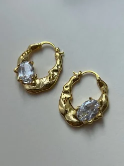 Crystal-encrusted Gold Baroque Hoops