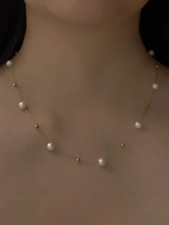 Dainty Pearl and Gold Necklace