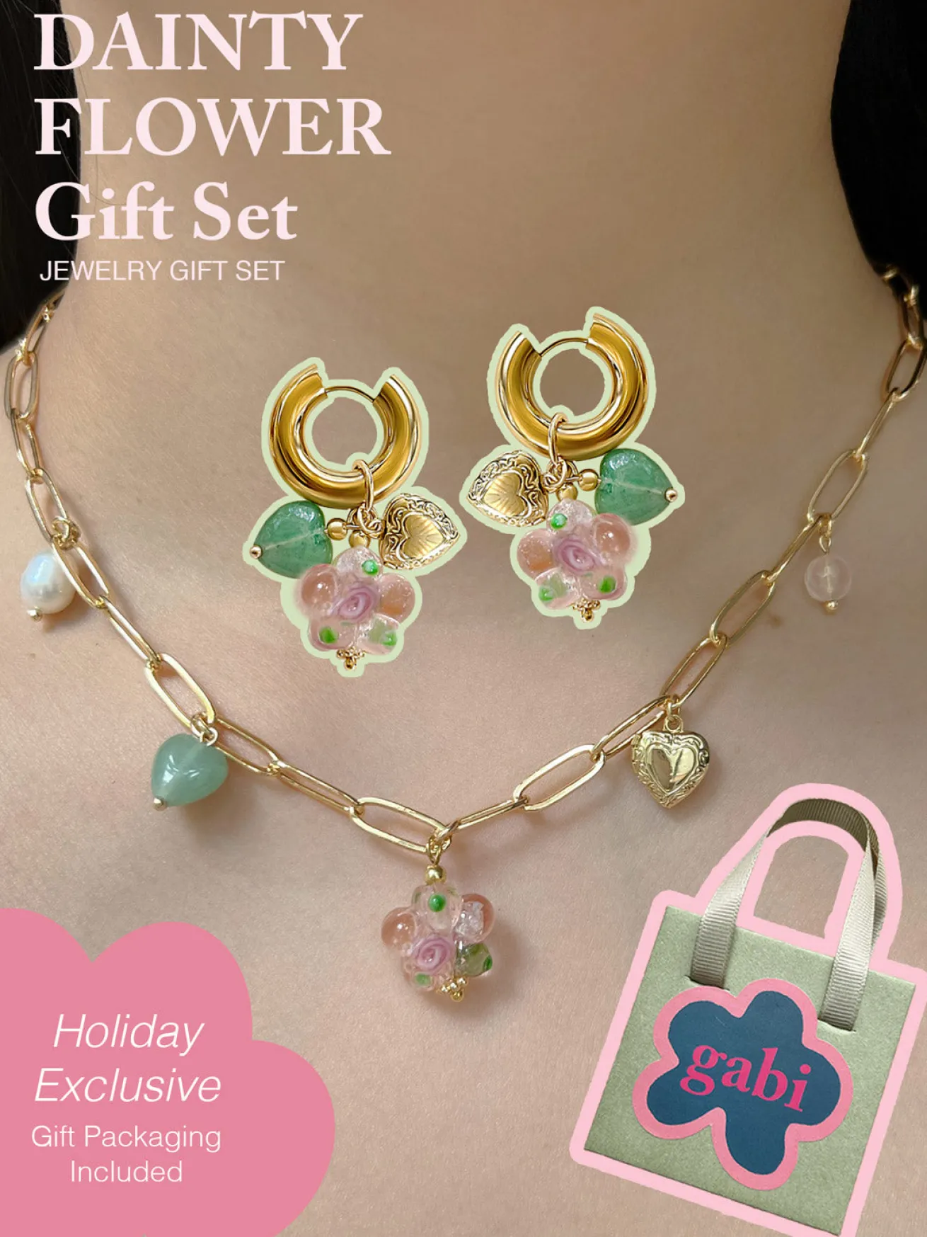 DAINTY Pink Glass Flower Gift Set