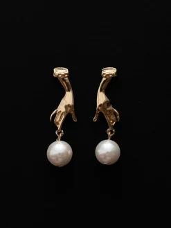 Dangling Pearl Hand Earrings