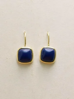 Dark Blue Stone Pendant Earrings