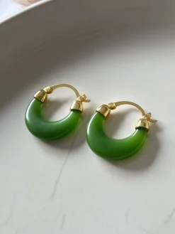 Dark Green Jade Hoops
