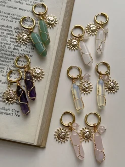 Divine Sun-Moon Hoops - Aventurine/Green