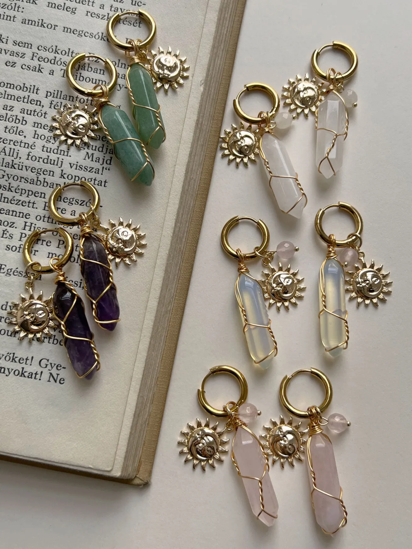 Divine Sun-Moon Hoops - Aventurine/Green
