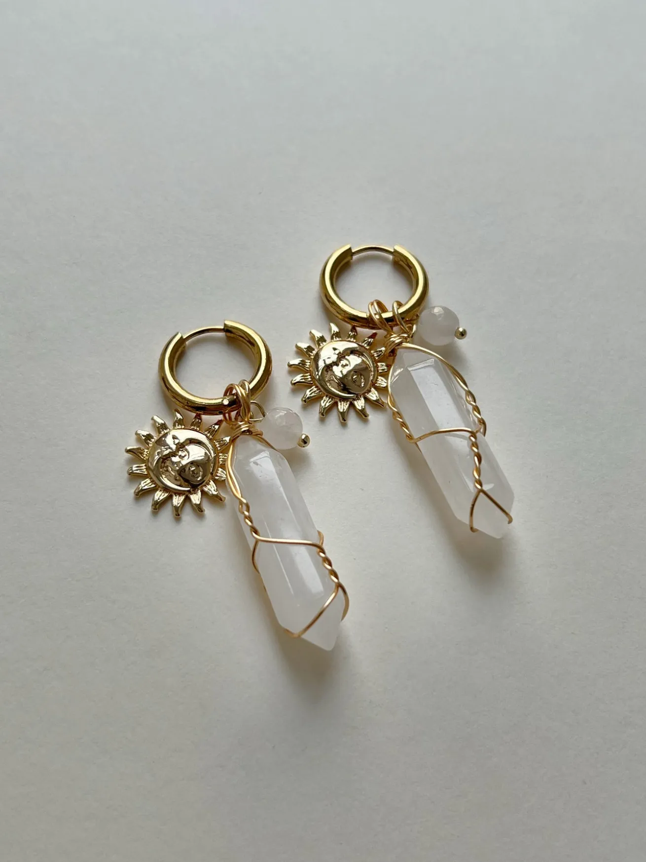 Divine Sun-Moon Hoops - Clear Quartz
