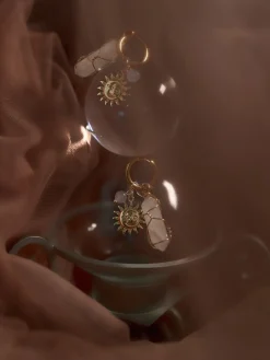 Divine Sun-Moon Hoops - Clear Quartz