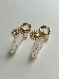 Divine Sun-Moon Hoops - Clear Quartz