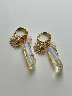 Divine Sun-Moon Hoops - Moonstone