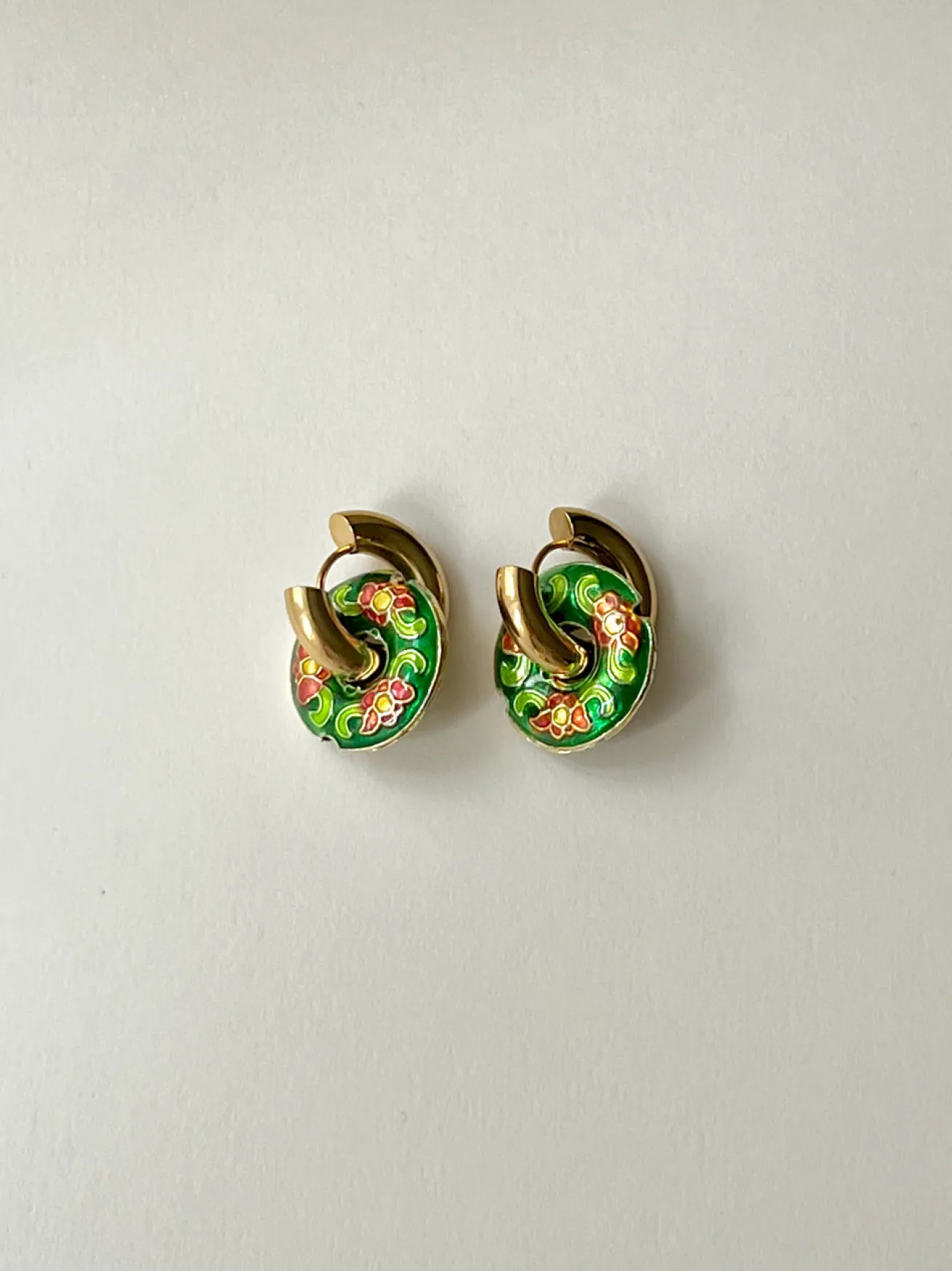 Donut Hoops - Cloisonne Emerald Green