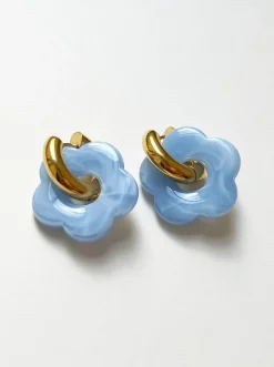 Donut Hoops with Flower Charm - Blue