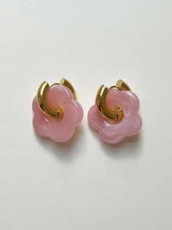 Donut Hoops with Flower Charm - Pink