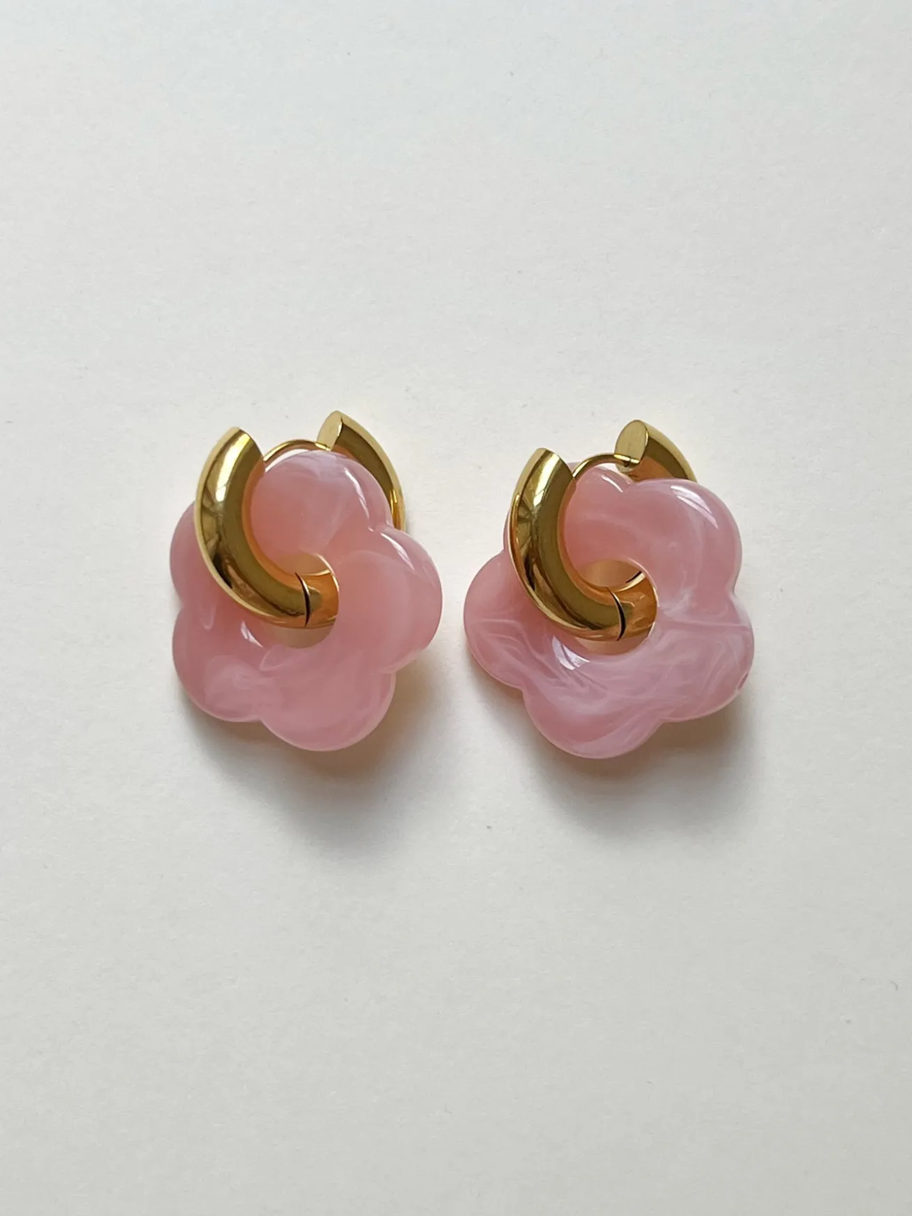Donut Hoops with Flower Charm - Pink