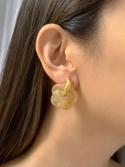 Donut Hoops with Flower Charm - Brown