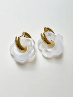 Donut Hoops with Flower Charm - White