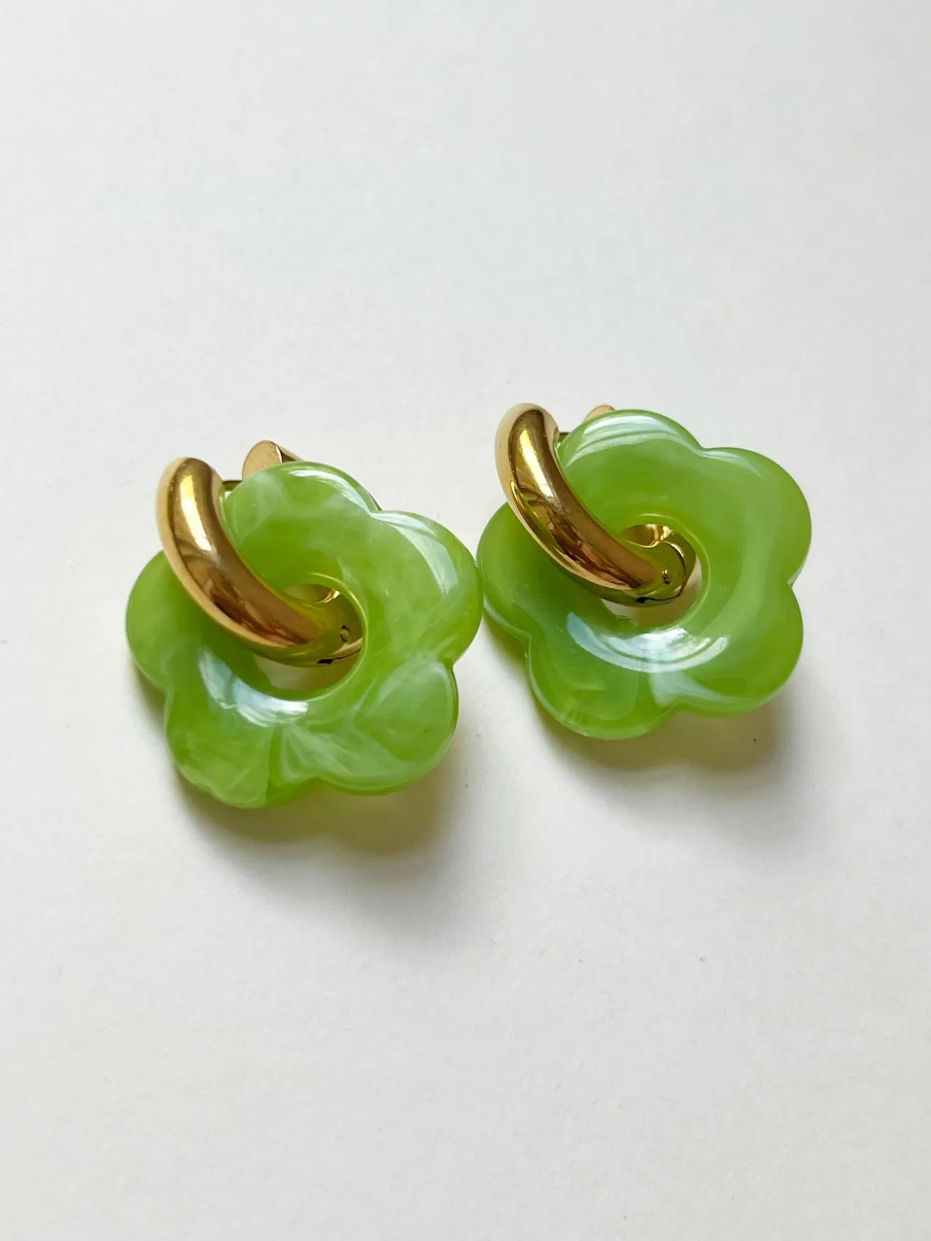Donut Hoops with Flower Charm - Green