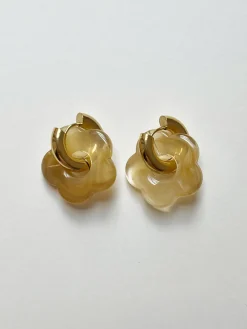 Donut Hoops with Flower Charm - Brown