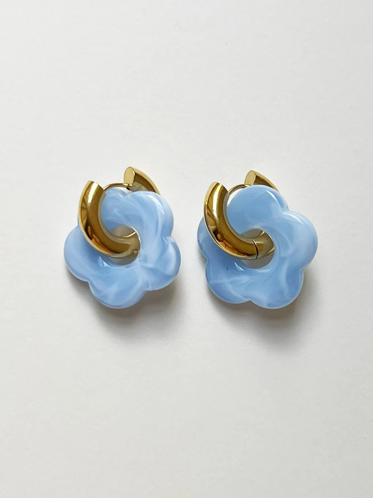 Donut Hoops with Flower Charm - Blue