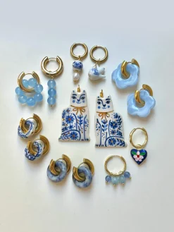 Donut Hoops with Flower Charm - Blue