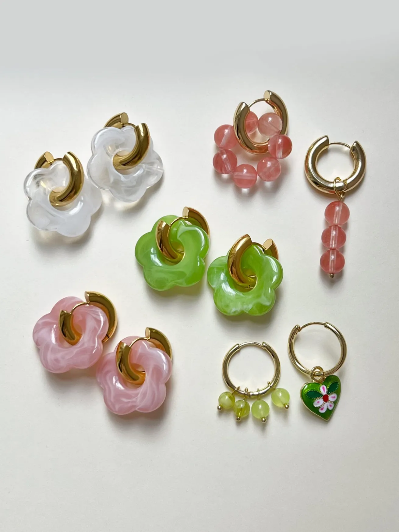 Donut Hoops with Flower Charm - Pink