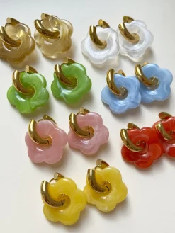 Donut Hoops with Flower Charm - Blue