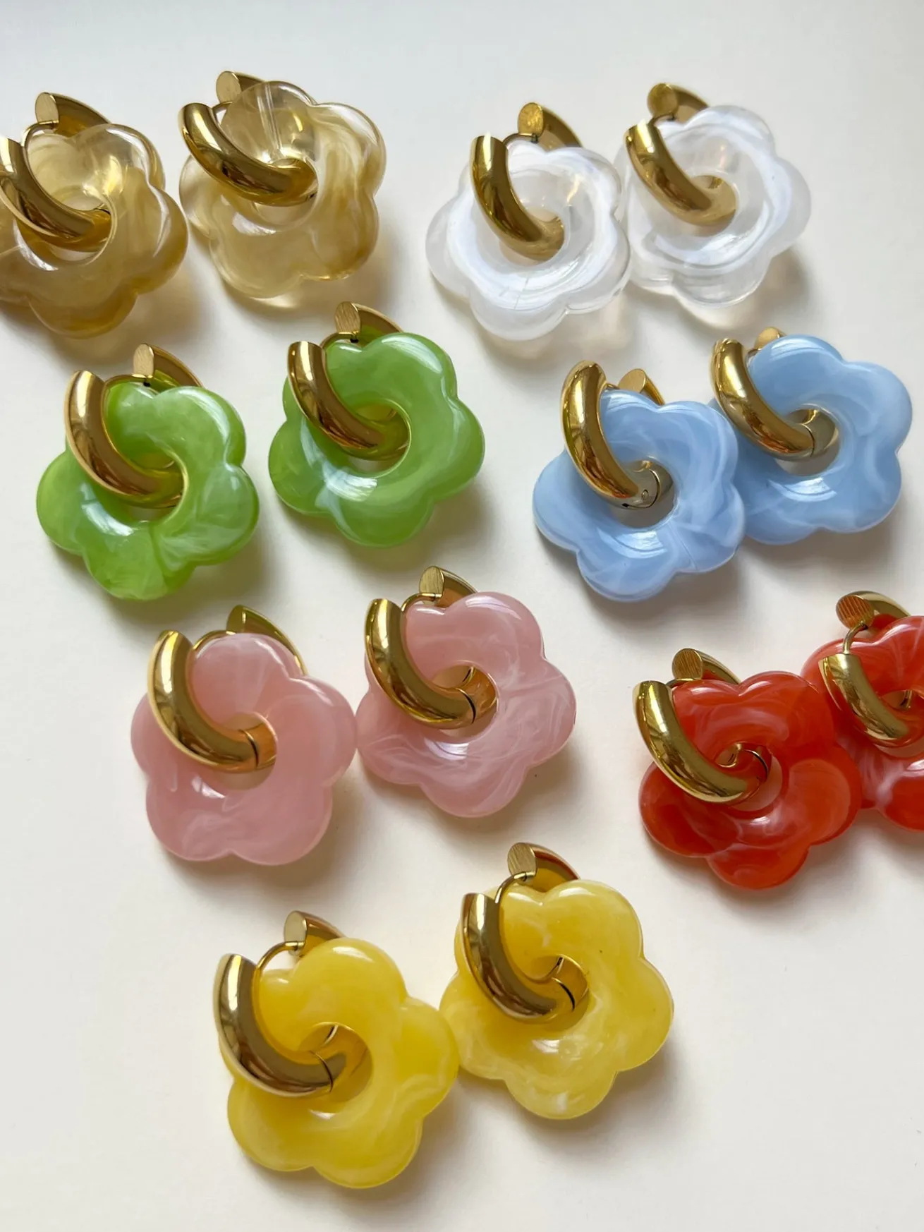 Donut Hoops with Flower Charm - Blue