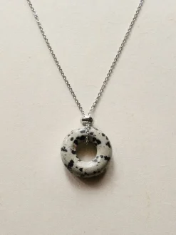 Donut Stone Necklace, Silver - Polka Dot