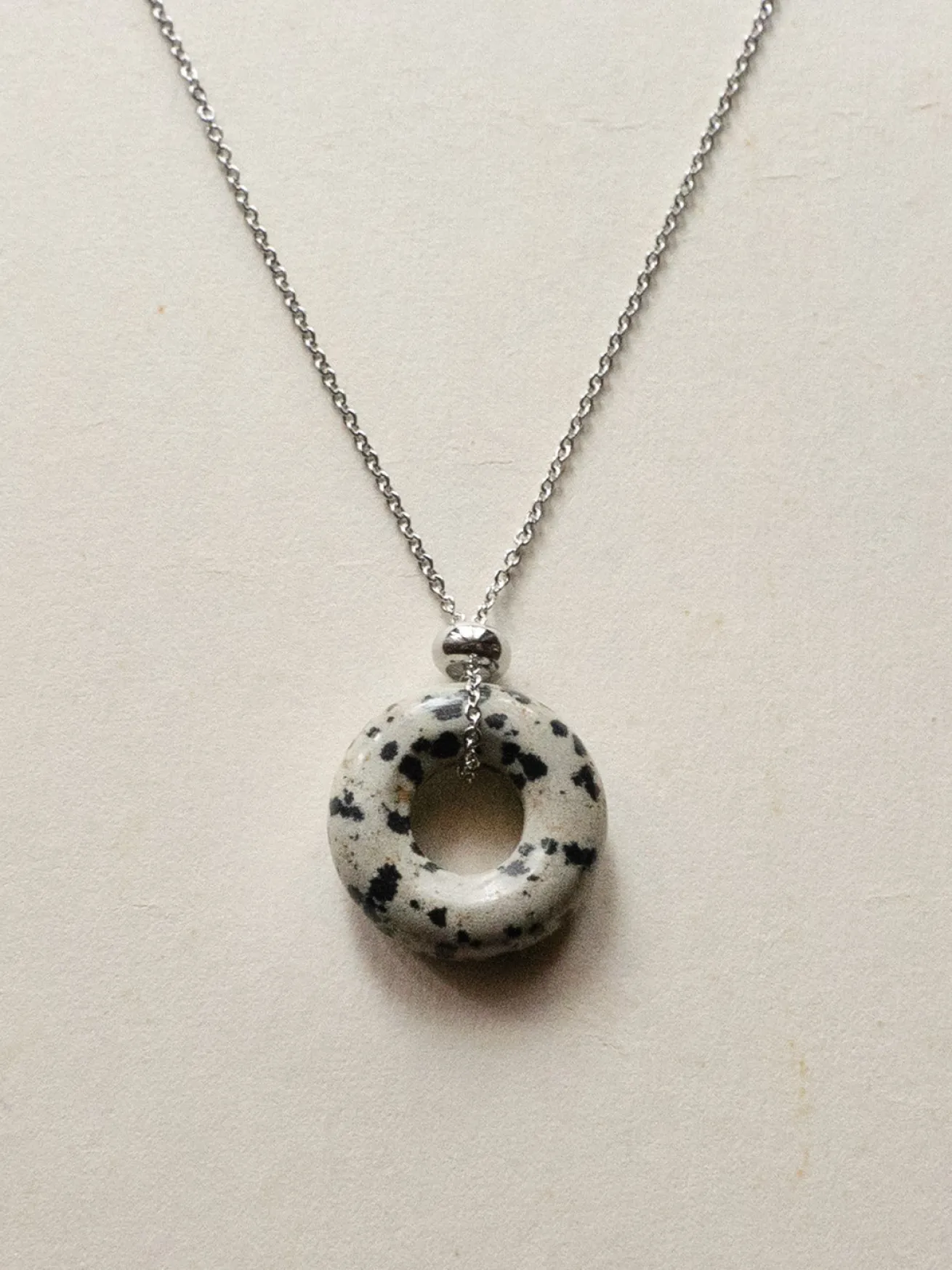 Donut Stone Necklace, Silver - Polka Dot