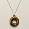 Donut Stone Necklace, Silver - Tiger Eye