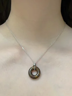 Donut Stone Necklace, Silver - Tiger Eye