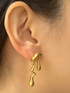 Dripping Gold Paint Asymmetry Earrings