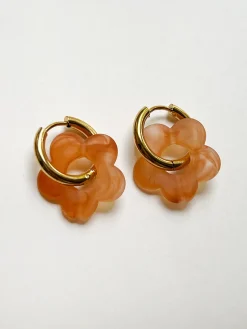 Easy Hoops With Flower Charm - Orange