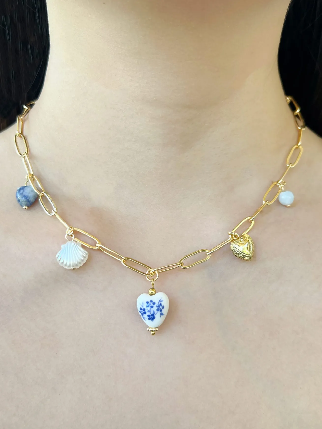 Eclectic Charm Necklace - Blue Heart Ceramic