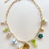 Eclectic Flower Locket Charm Necklace - Teapot, Glass Flowers & Mushrooms