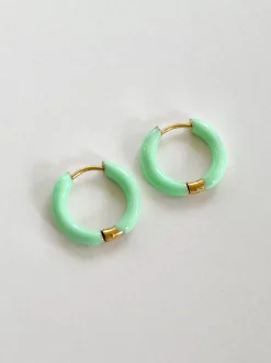 Enamel Baby Hoops - Mint Green