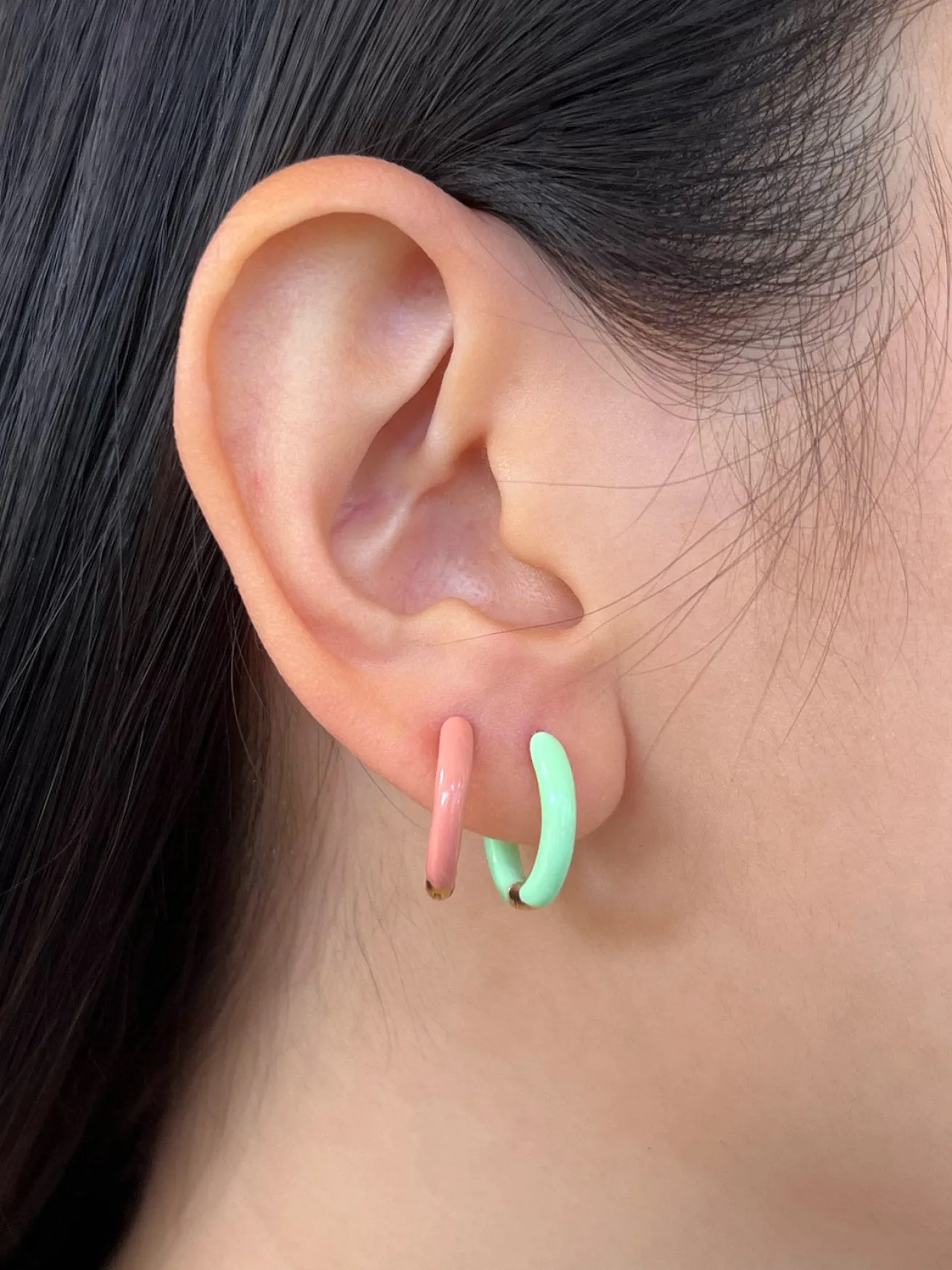 Enamel Baby Hoops - Mint Green
