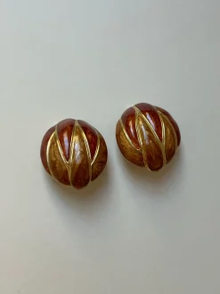 Enamel Brown Walnut Clip-Ons (Vintage)