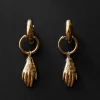 Evil Eye Hand Chunky Gold Hoops