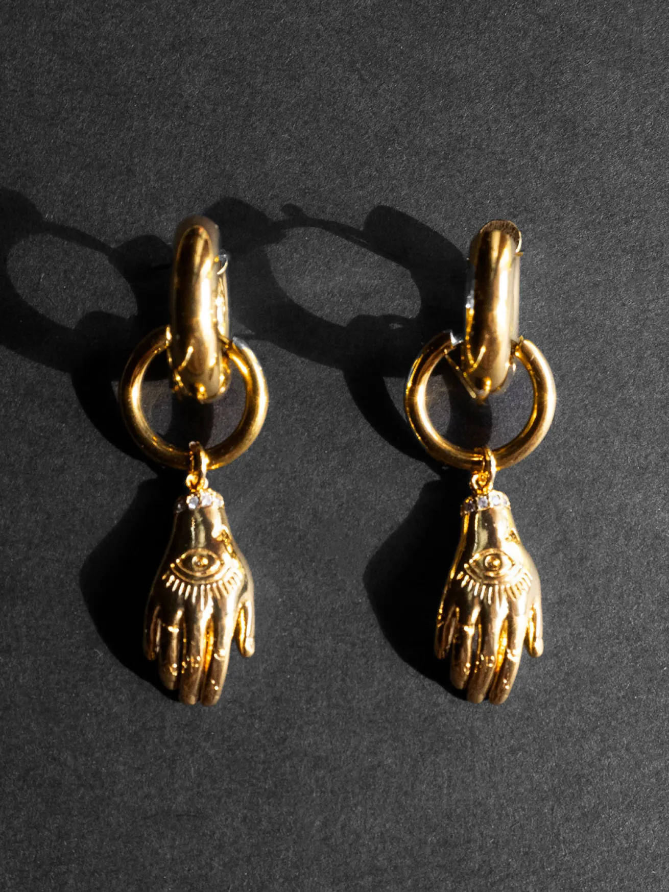 Evil Eye Hand Chunky Gold Hoops
