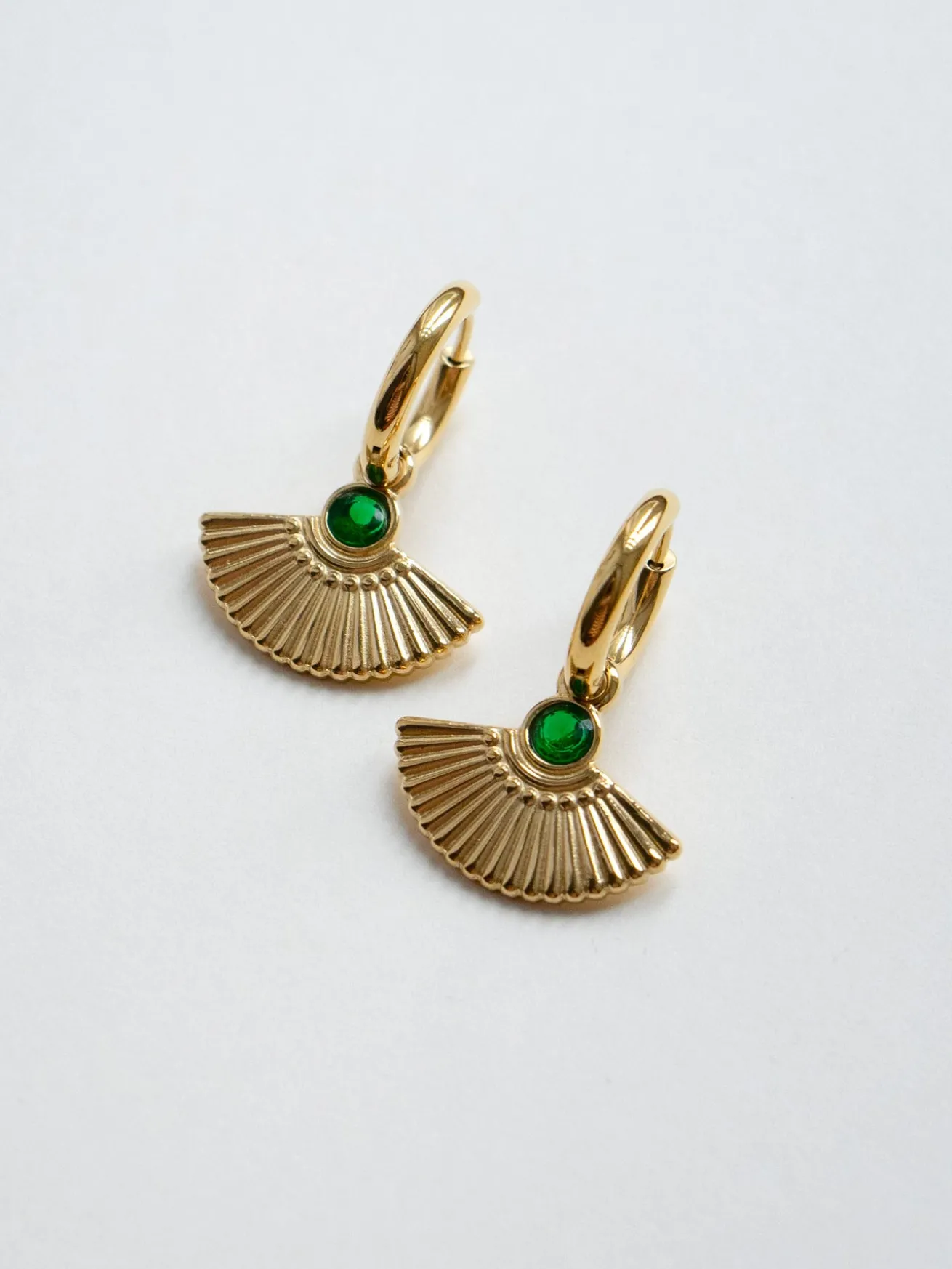 Flight Of Horus Hoop Earrings With Emerald Gemstones