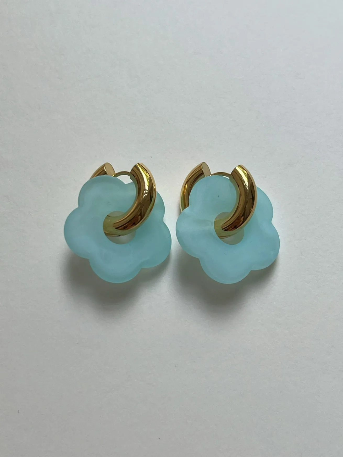 Flower Donut Hoops - Marbled Matte Blue