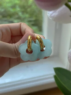 Flower Donut Hoops - Marbled Matte Blue