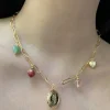 Flower Round Locket Charm Necklace - Crystal Hearts/Dried Rose