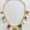 Fruits & Veggies Flower Locket Charm Necklace - Red Strawberry, Bok Choy & Pears