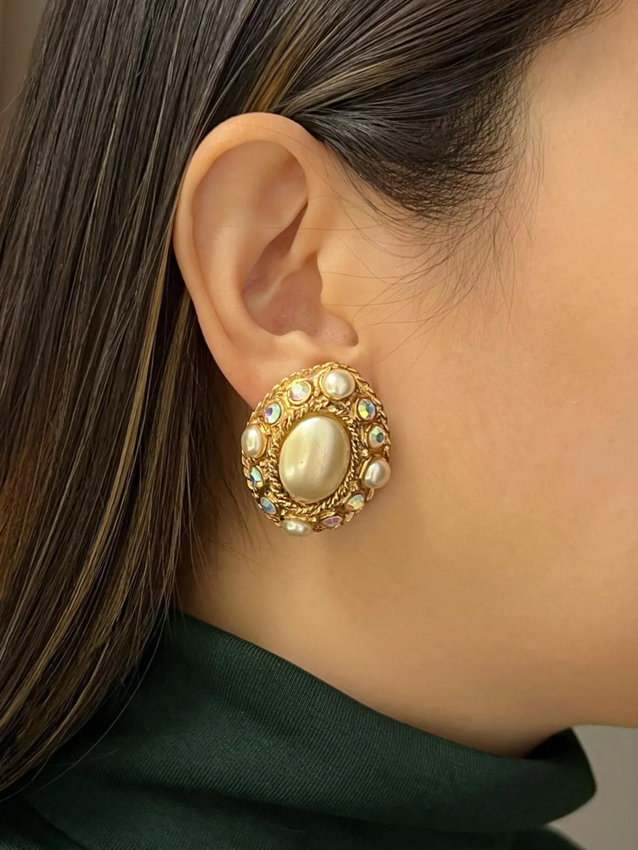 Gemstone and Pearl-encrusted Clip-Ons (Vintage)