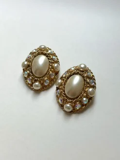 Gemstone and Pearl-encrusted Clip-Ons (Vintage)